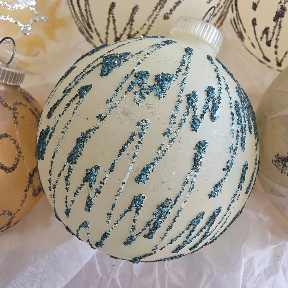 VTG West Germany Glass Christmas Ornaments Glitter Mica MCM D.B.G.M. Lot of 6